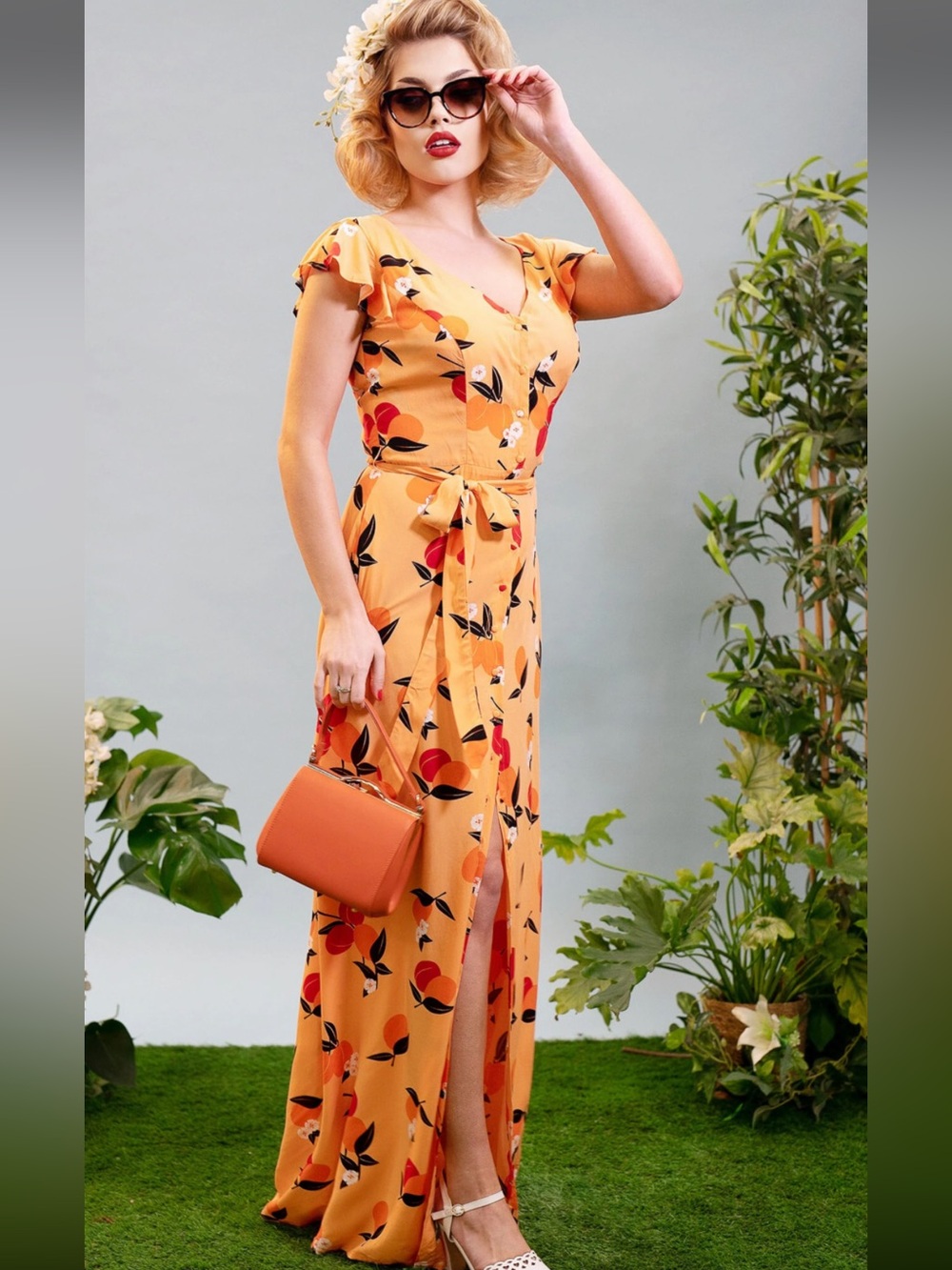 NWT Collectif London Thelma Mid-Century Apricot Maxi Dress  US 8
